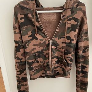 NILI LOTAN Callie Zip Up Hoodie in brown camouflage